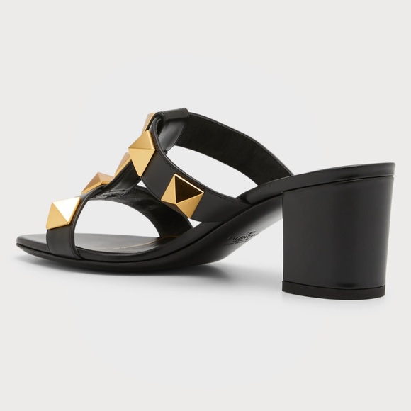 Valentino Rockstud Roman Stud Black City 60mm Slide Mule Sandal Block Heel 37.5 - Picture 13 of 16